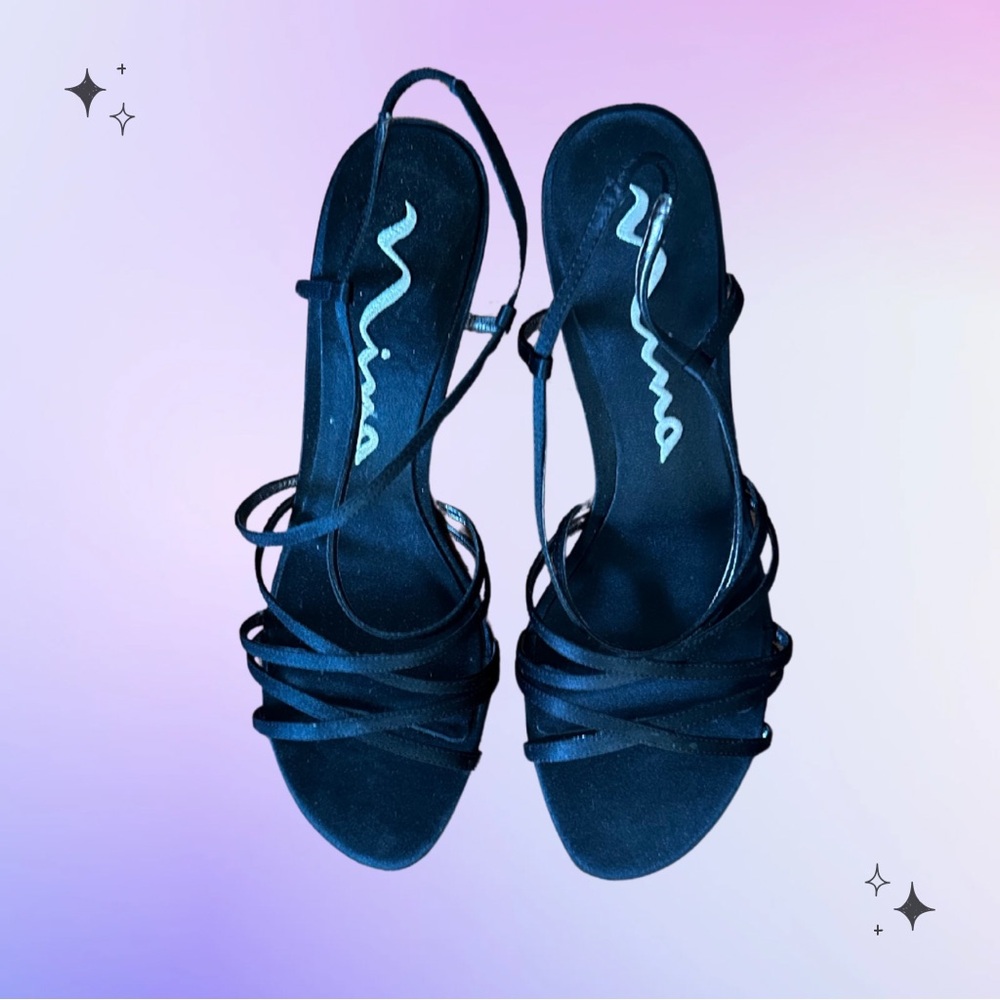 SOLD 🔴 Nina y2k black satin strappy sandals